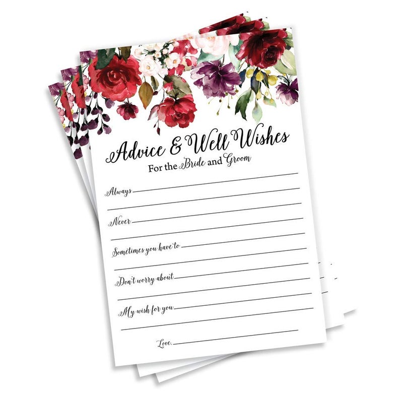 All-Ewired-Up Pack of 50 Wedding Advice Cards for Bride and Groom- Burgundy Well Wishes for Bride-Bridal Shower Games for Guests, Reception, Bridal Shower Guest Book Alternative-Advice and Wishes for the Mr and Mrs - Image 1